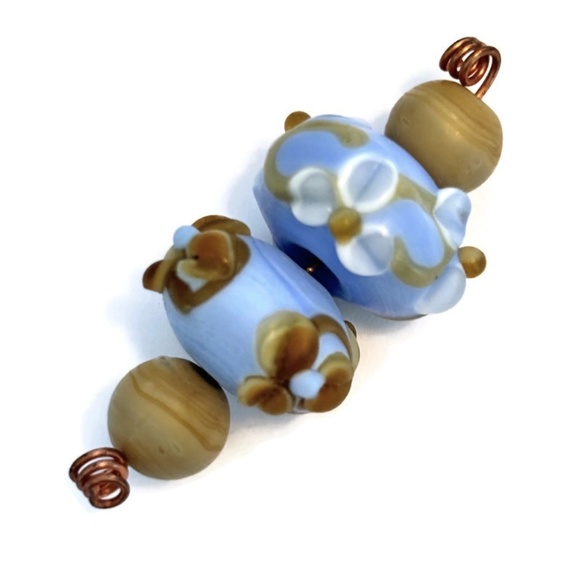 As Low As $2 Matte Periwinkle Blossom Handmade Lampwork Rondelle Bead Set (4) - Picture 1 of 3